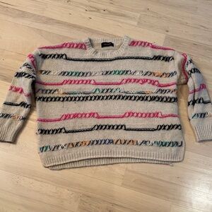 RENEE C.-Drop Shoulder X Stitch Sweater-L-Boho-Indie